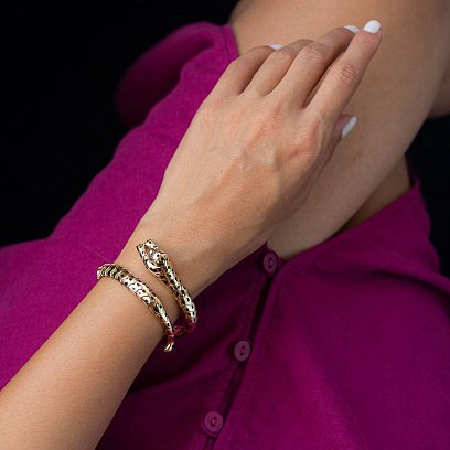 Браслет "Пантера" в жовтому золоті (фіаніт, емаль) б04504 №2