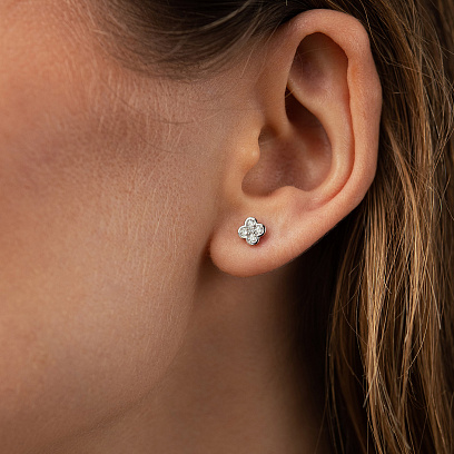 Сережки - пусети "Конюшина" в білому золоті (діаманти) сб0713sm №2