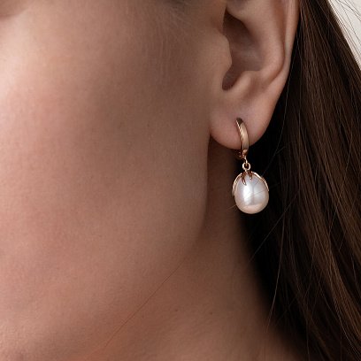 Золоті сережки (культ. прісн. перли) с07771 №2