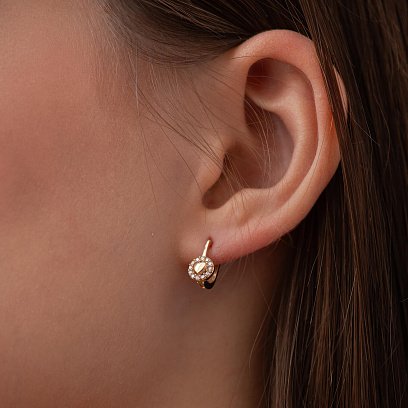 Детские серьги "Сердечки" в красном золоте (фианиты) с09282 №4