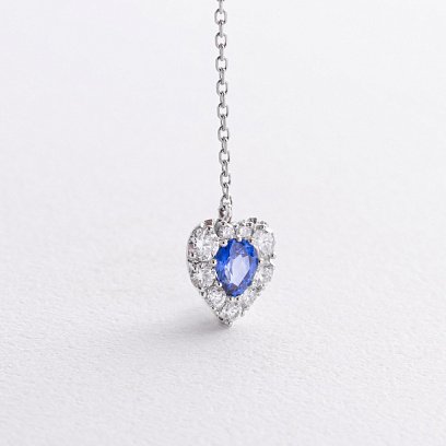Золоте кольє - краватка "Сердечко" з діамантами і сапфіром колб0145mi №5