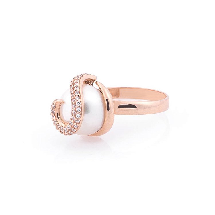 Жіноча каблучка (культ. прісн. перли, фіаніти) к05280 від ювелірного магазину Онікс - 1