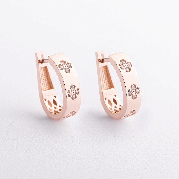 Сережки "Конюшина" з фіанітами (червоне золото) с08663 від ювелірного магазину Онікс