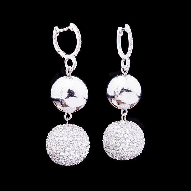 Серьги "Шарики" (родий, фианит) 12991 от ювелирного магазина Оникс