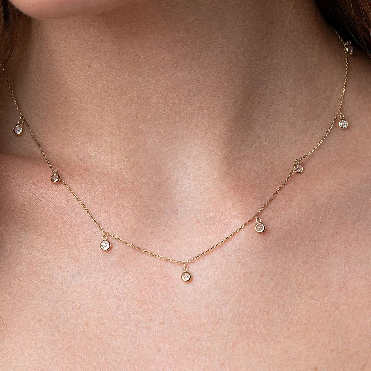 Кольє з жовтого золота з фіанітами кол01378 від ювелірного магазину Онікс - 3