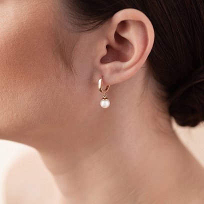 Золоті сережки - кільця з перлами с08273 №4