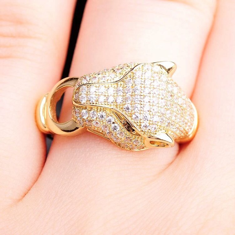 Золота каблучка "Пантера" з фіанітами к03232 від ювелірного магазину Онікс - 5