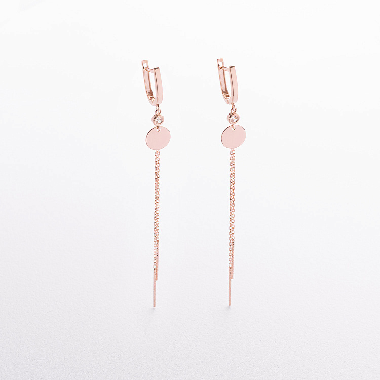 Серьги "Монетки" в красном золоте (фианиты) с09665 от ювелирного магазина Оникс