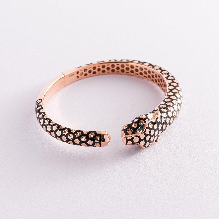 Жесткий золотой браслет "Пантера" (эмаль, фианиты) б04962 от ювелирного магазина Оникс