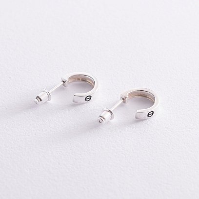 Серебряные серьги - пусеты "Love" 123035 №4