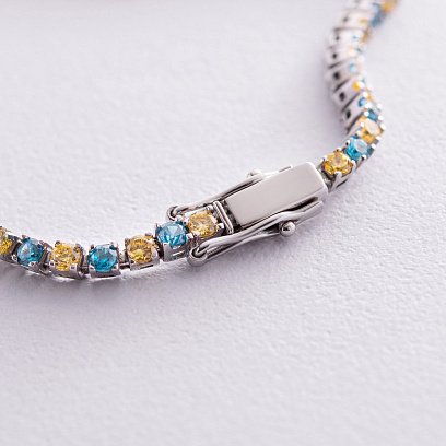 Серебряный браслет с голубыми и желтыми фианитами 890 №3