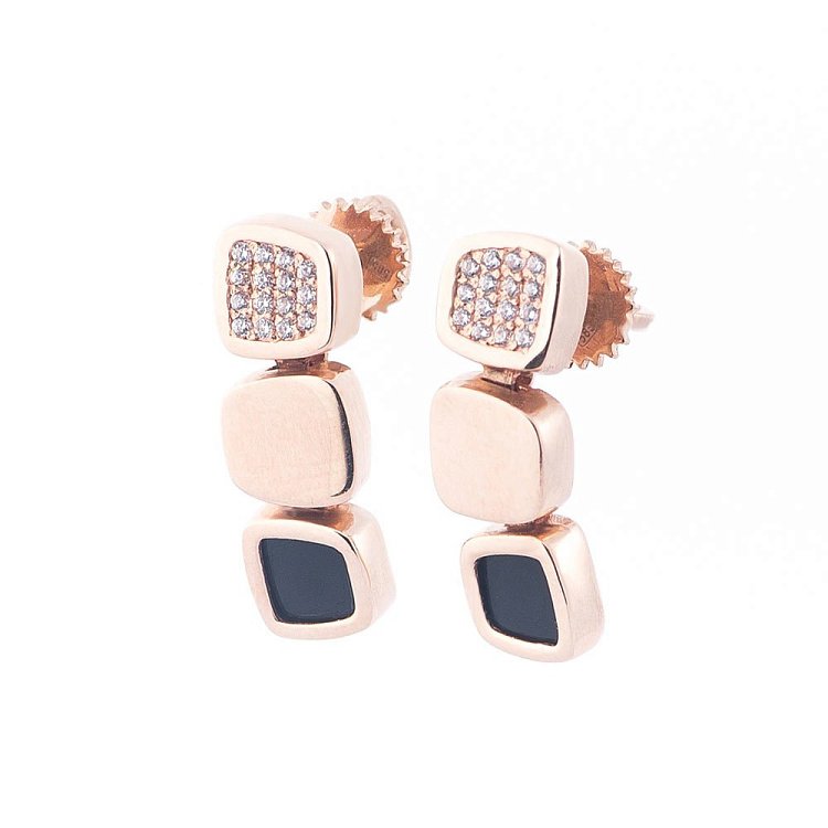 Золоті сережки з фіанітами і оніксом с452 від ювелірного магазину Онікс