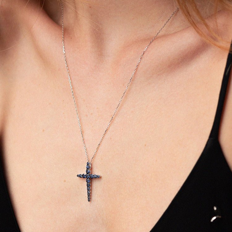 Золотой крестик с сапфирами пб0284nl от ювелирного магазина Оникс - 4