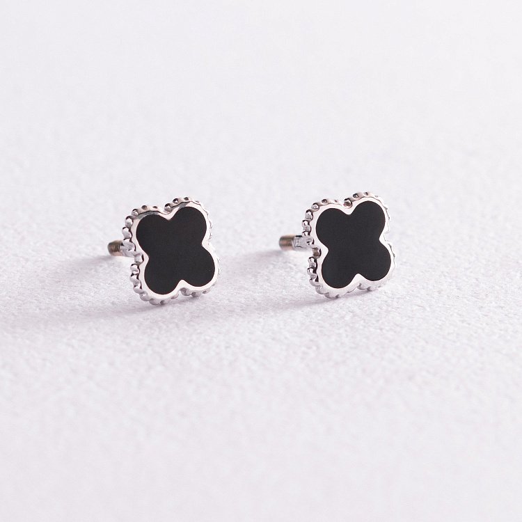 Золоті сережки - пусет "Конюшина" (емаль) 500047Bч від ювелірного магазину Онікс