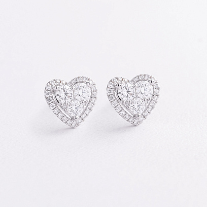 Золотые серьги - пусеты "Сердечки" с бриллиантами сб0661ri