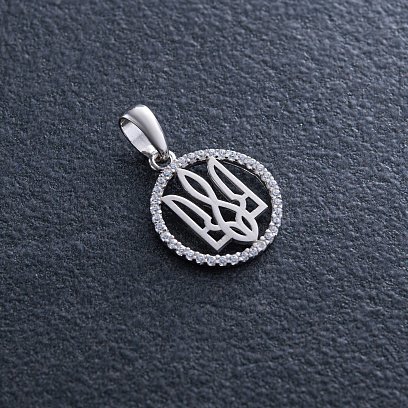 Срібний кулон "Герб України - Тризуб" з фіанітами 1059 №5