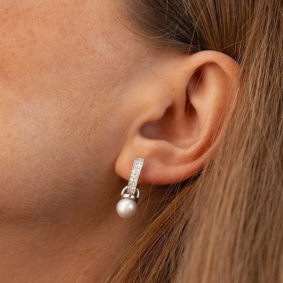 Серебряные серьги с жемчугом и фианитами 902-00333 №4