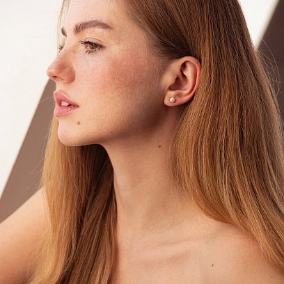 Серьги - пусеты с жемчугом (желтое золото) с08913 №4