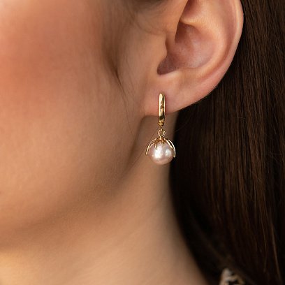 Серьги в желтом золоте (культ. пресн. жемчуг) с08590 №2
