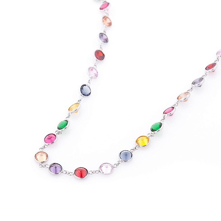 Срібне кольє з різнокольоровими фіанітами 18195 від ювелірного магазину Онікс