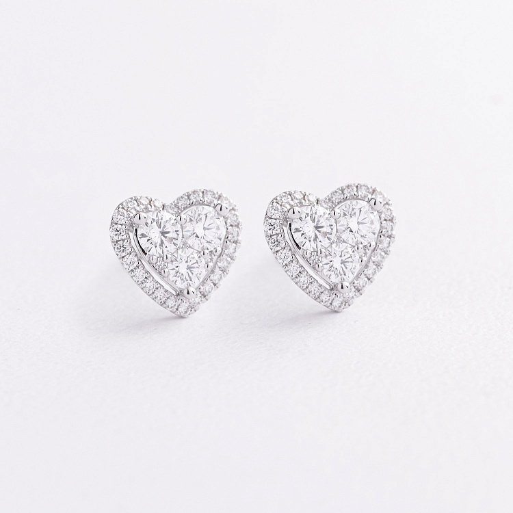 Золотые серьги - пусеты "Сердечки" с бриллиантами сб0661ri от ювелирного магазина Оникс