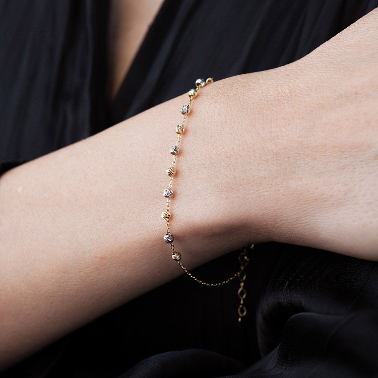 Браслет "Кульки" (жовте, біле золото) б05721 від ювелірного магазину Онікс - 2