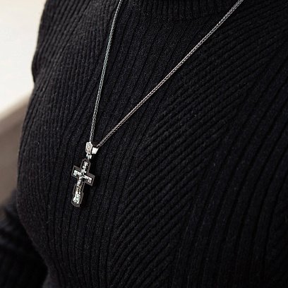 Срібний хрест "Розп'яття. Пресвята Богородиця" з ебеновим деревом 632 №2