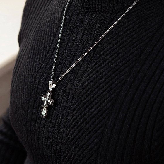 Срібний хрест "Розп'яття. Пресвята Богородиця" з ебеновим деревом 632 №2