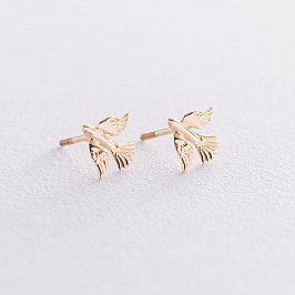 Сережки - пусети "Пташки" в жовтому золоті с06923