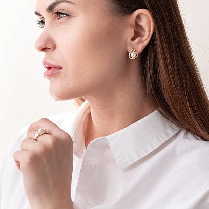 Золоті сережки (перли, фіаніт) с05236 №2