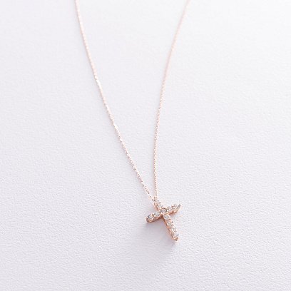 Кольє "Хрестик" в червоному золоті (фіаніти) кол01811