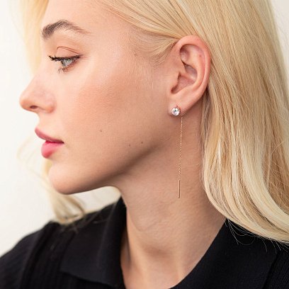 Золоті сережки - протяжки з фіанітами с07594 №2