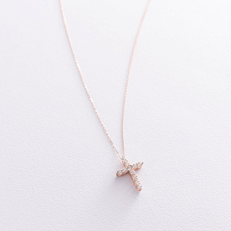 Кольє "Хрестик" в червоному золоті (фіаніти) кол01811 від ювелірного магазину Онікс