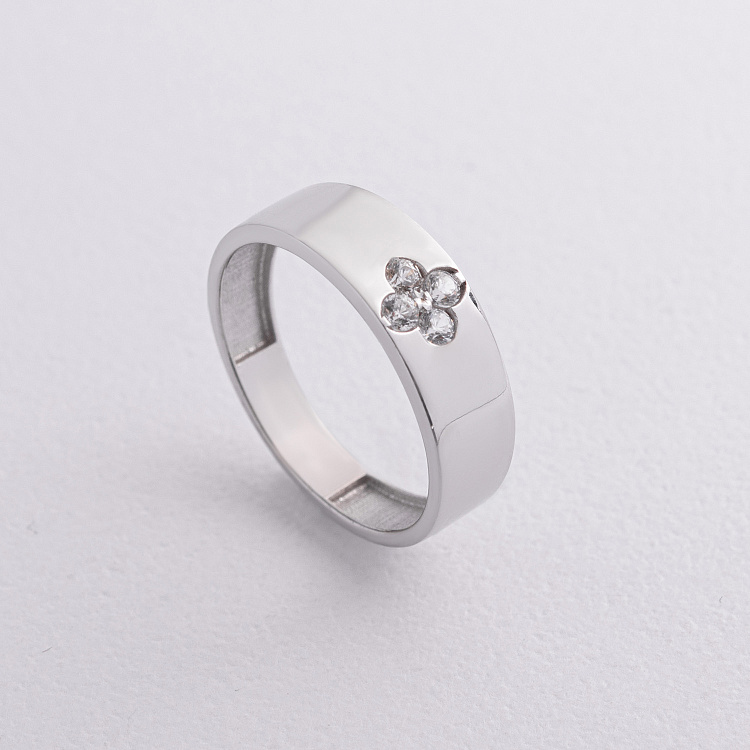 Кольцо "Клевер" в белом золоте (фианиты) к08357 от ювелирного магазина Оникс