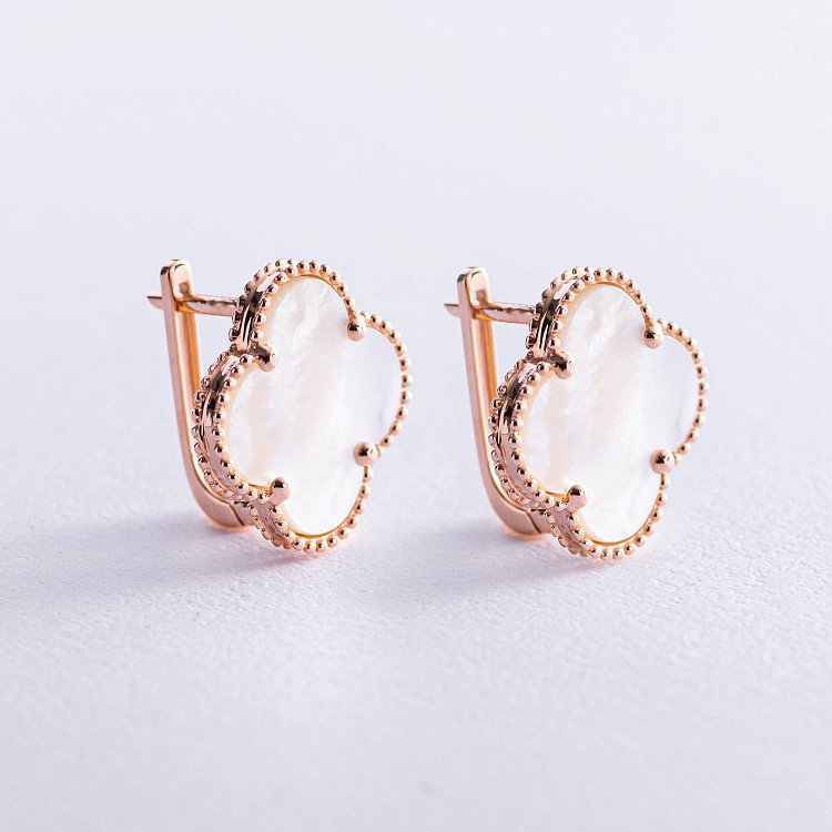 Серьги "Клевер" в красном золоте (перламутр) с07909 от ювелирного магазина Оникс - 6