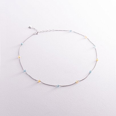 Колье "Free" в белом золоте (голубые и желтые фианиты) кол02292