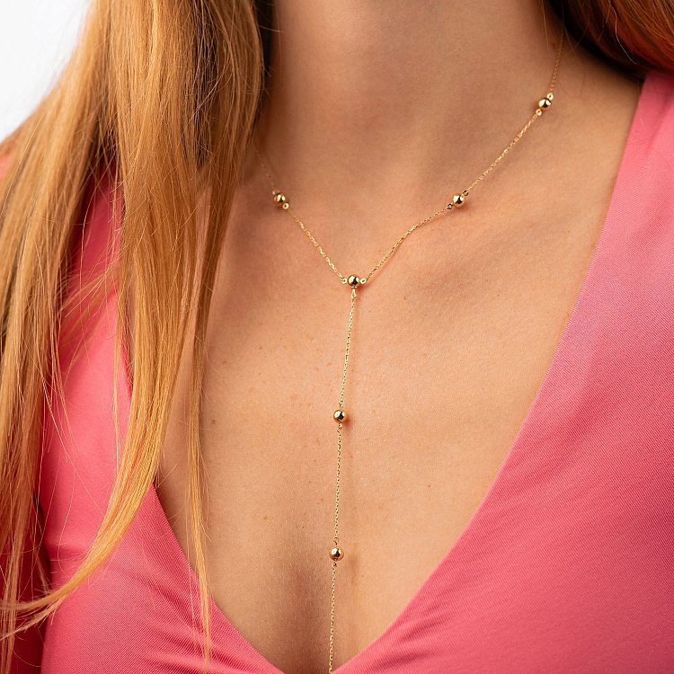 Кольє 2 в 1 "Шарики" у жовтому золоті кол01980 від ювелірного магазину Онікс - 1