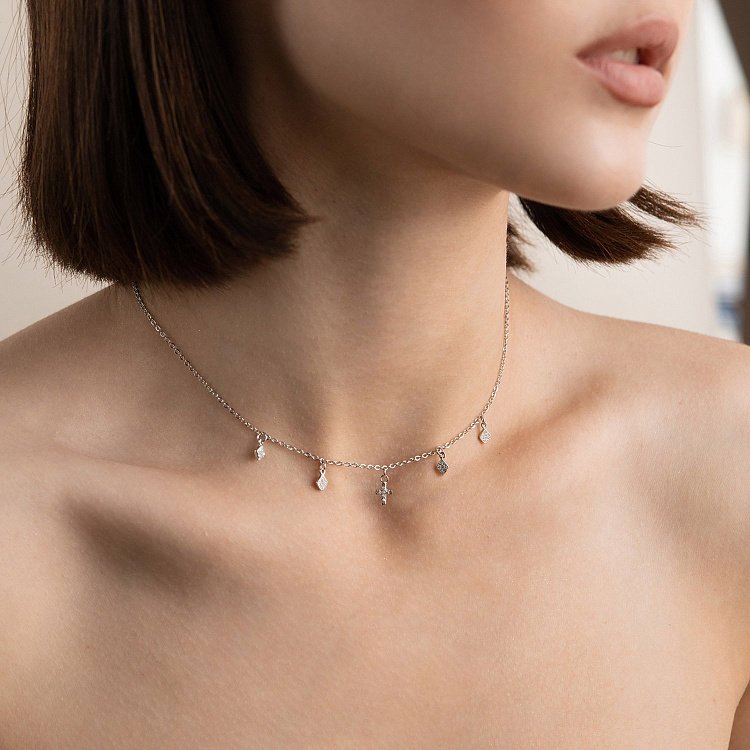 Серебряное колье "Крестик" с фианитами 181176 от ювелирного магазина Оникс - 2