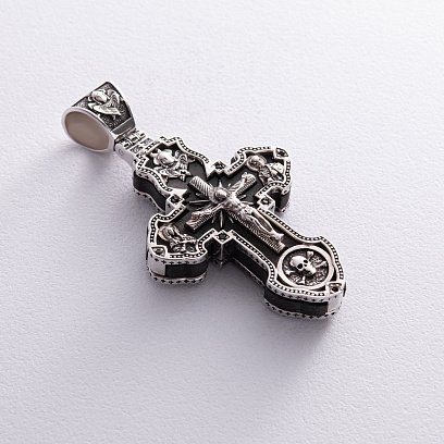 Мужской православный крест "Распятие. Спаси и Сохрани" из эбенового дерева и серебра 624 №6