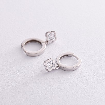 Срібні сережки - кільця "Конюшина" (фіаніти) OR124010 №3