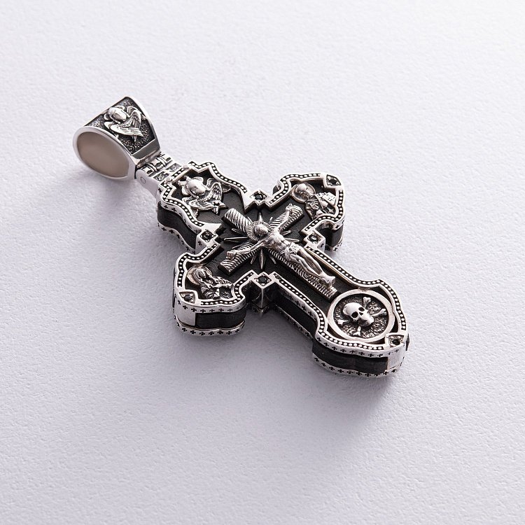 Мужской православный крест "Распятие. Спаси и Сохрани" из эбенового дерева и серебра 624 от ювелирного магазина Оникс - 5