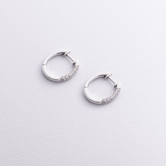 Серьги - кольца с бриллиантами (белое золото) 340131121 №3