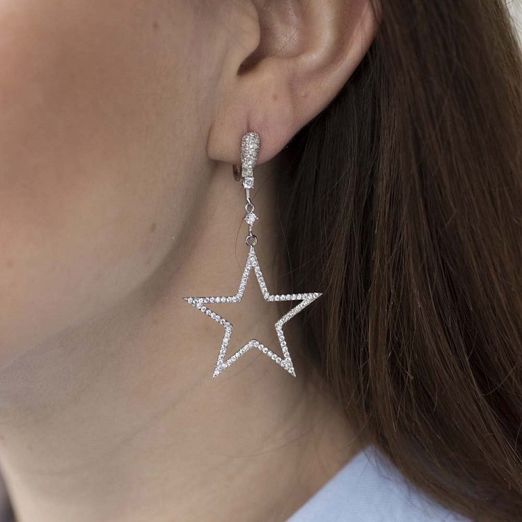 Срібні сережки "Зірки" з фіанітами 122120 від ювелірного магазину Онікс - 4