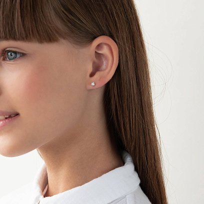 Серебряные серьги - пусеты с фианитами (3мм) 12658 №2