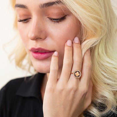 Кольцо "Клевер" в красном золоте (черные фианиты) к06944 №2