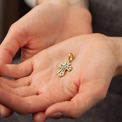 Срібний дитячий хрестик "Розп'яття. Спаси і Збережи" з позолотою 131803 №4