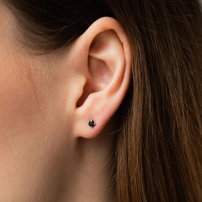 Золоті сережки - пусети з чорними діамантами сб0438y №8