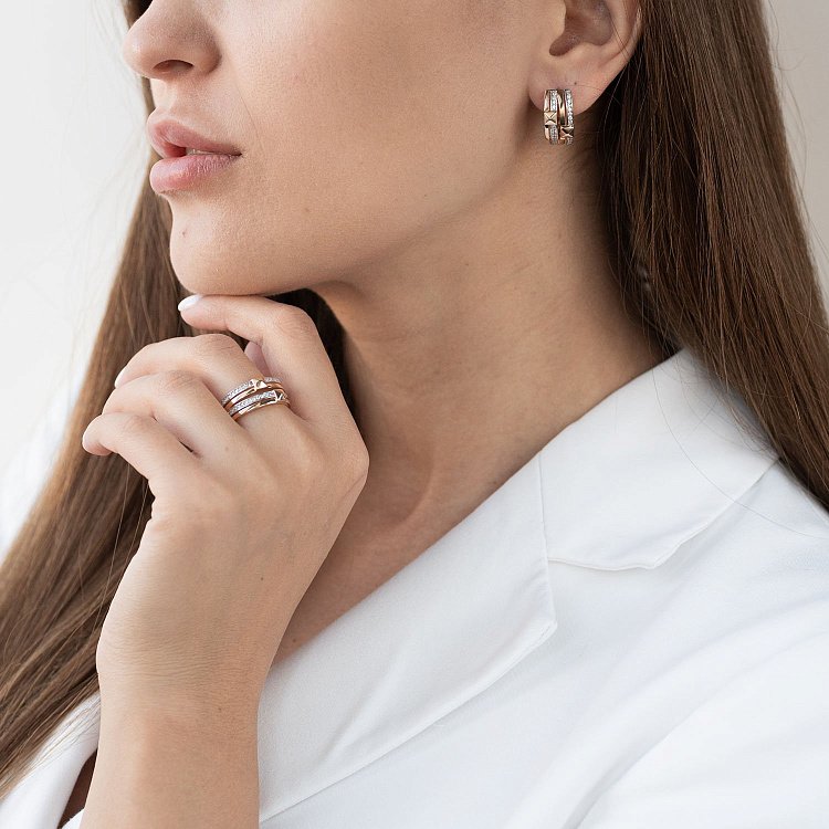 Кольцо в красном золоте с фианитами к06647 от ювелирного магазина Оникс - 2