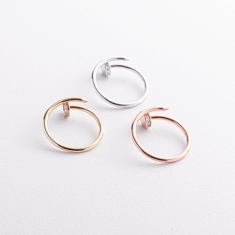 Каблучка "Цвях" у білому золоті (фіаніти) к08439 від ювелірного магазину Онікс - 5