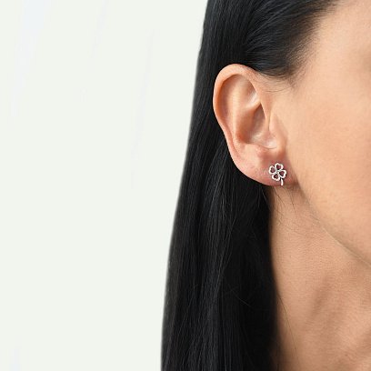 Срібні сережки-пусети "Конюшина" 122477 №2